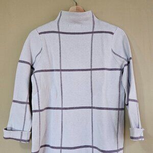 Tahari Womens Winter Sweater Top Small Ivory Black Grid Mock Neck Pullover (S)